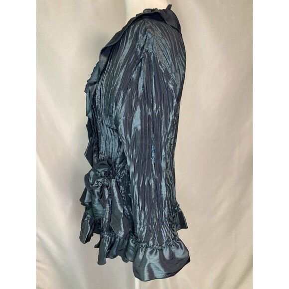 VINTAGE Carrie Allen Women's XL Top Blouse Crinkle Ruffle Metallic Whimsygoth - Picture 7 of 12